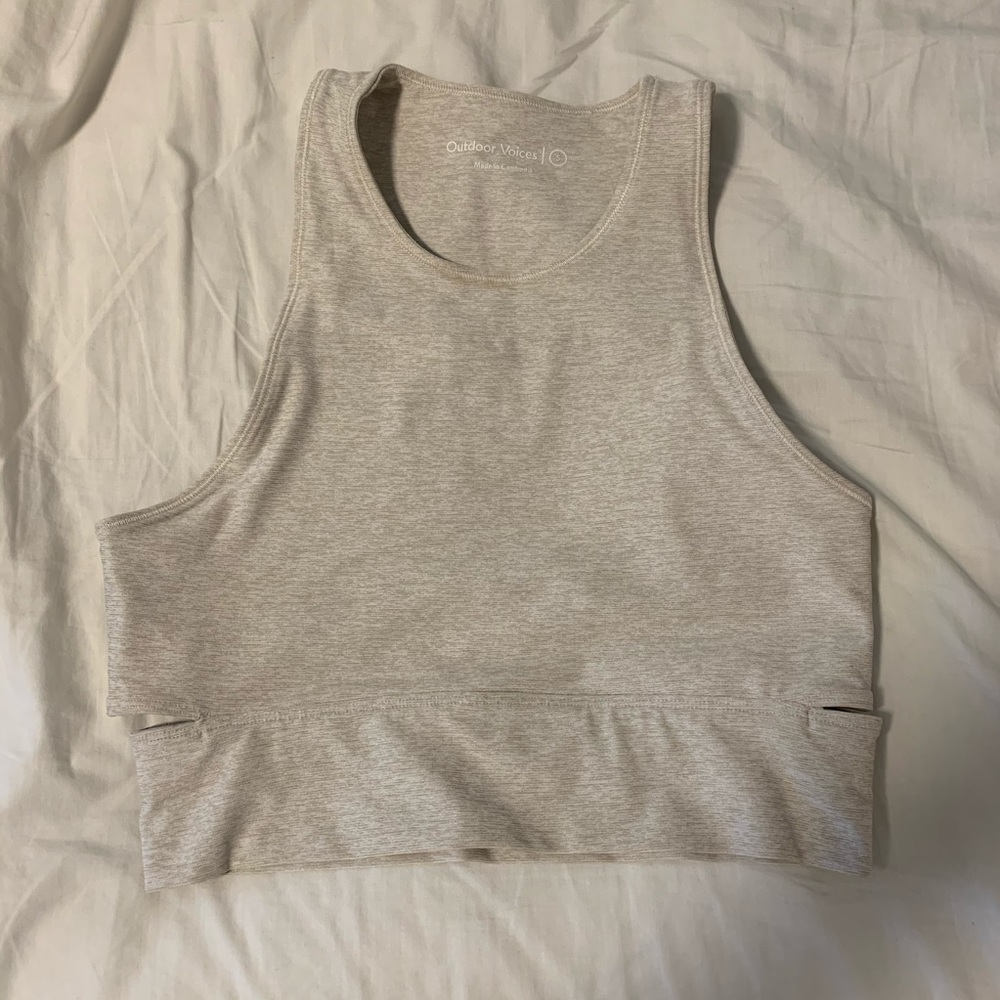 outdoor voices slashback crop top sports bra
